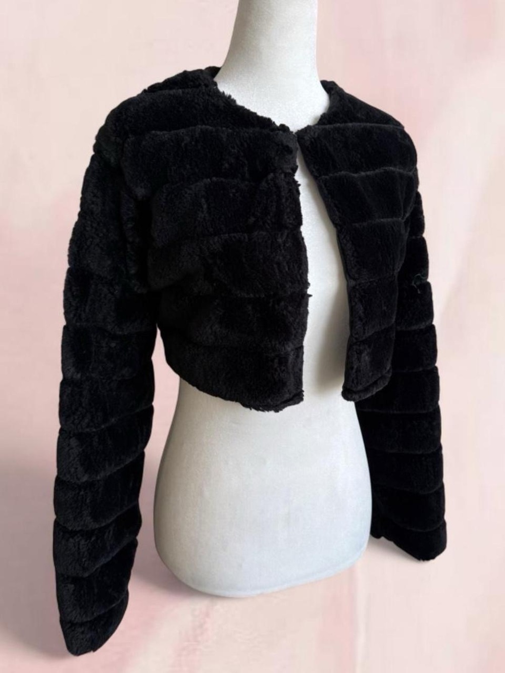 Black Faux Fur Cropped Bolero Shrug Jacket Women’s XS S Formal - Picture 5 of 7
